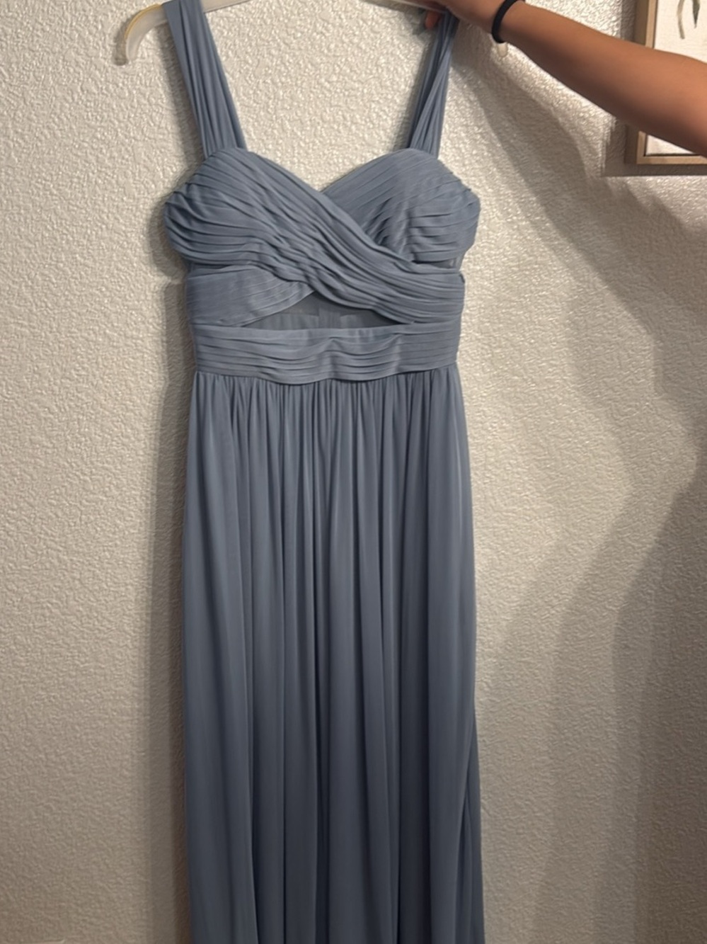 Soft Blue Ruched Maxi Wedding Dress with Wide Straps